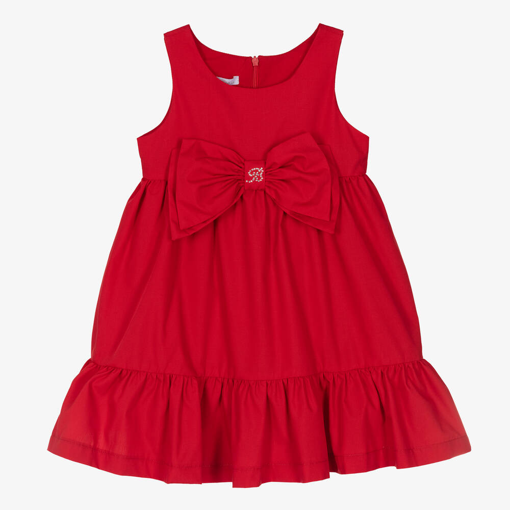 Balloon Chic - Girls Red Cotton Bow Dress | Childrensalon