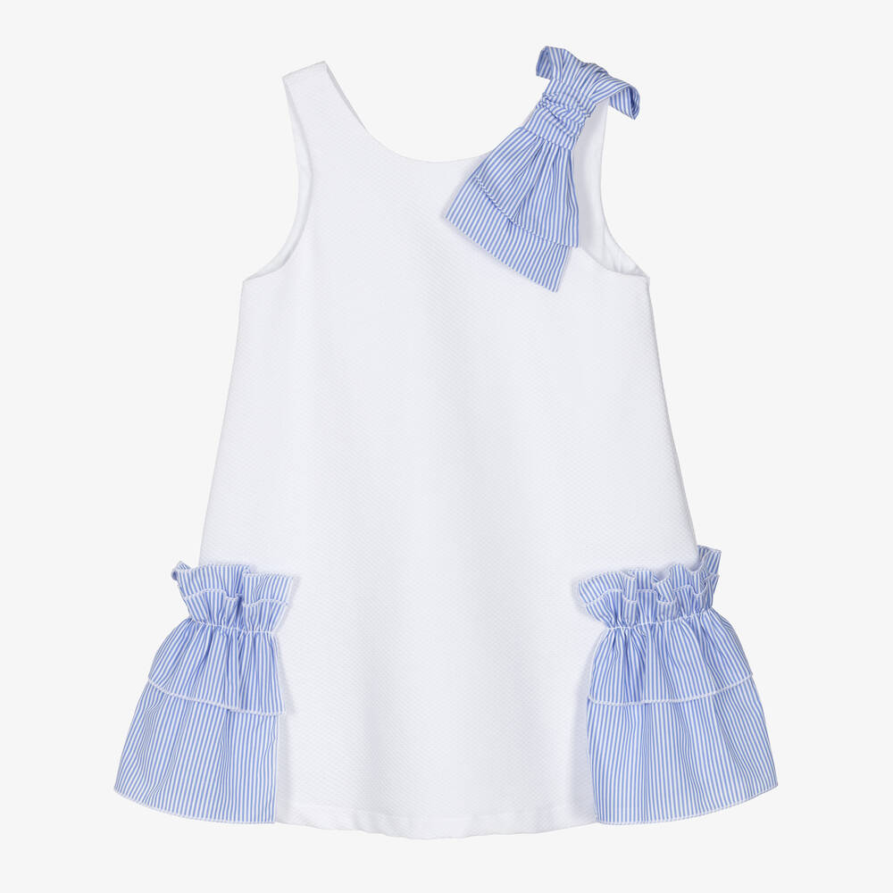 Balloon Chic - Girls White Cotton Bow Dress | Childrensalon