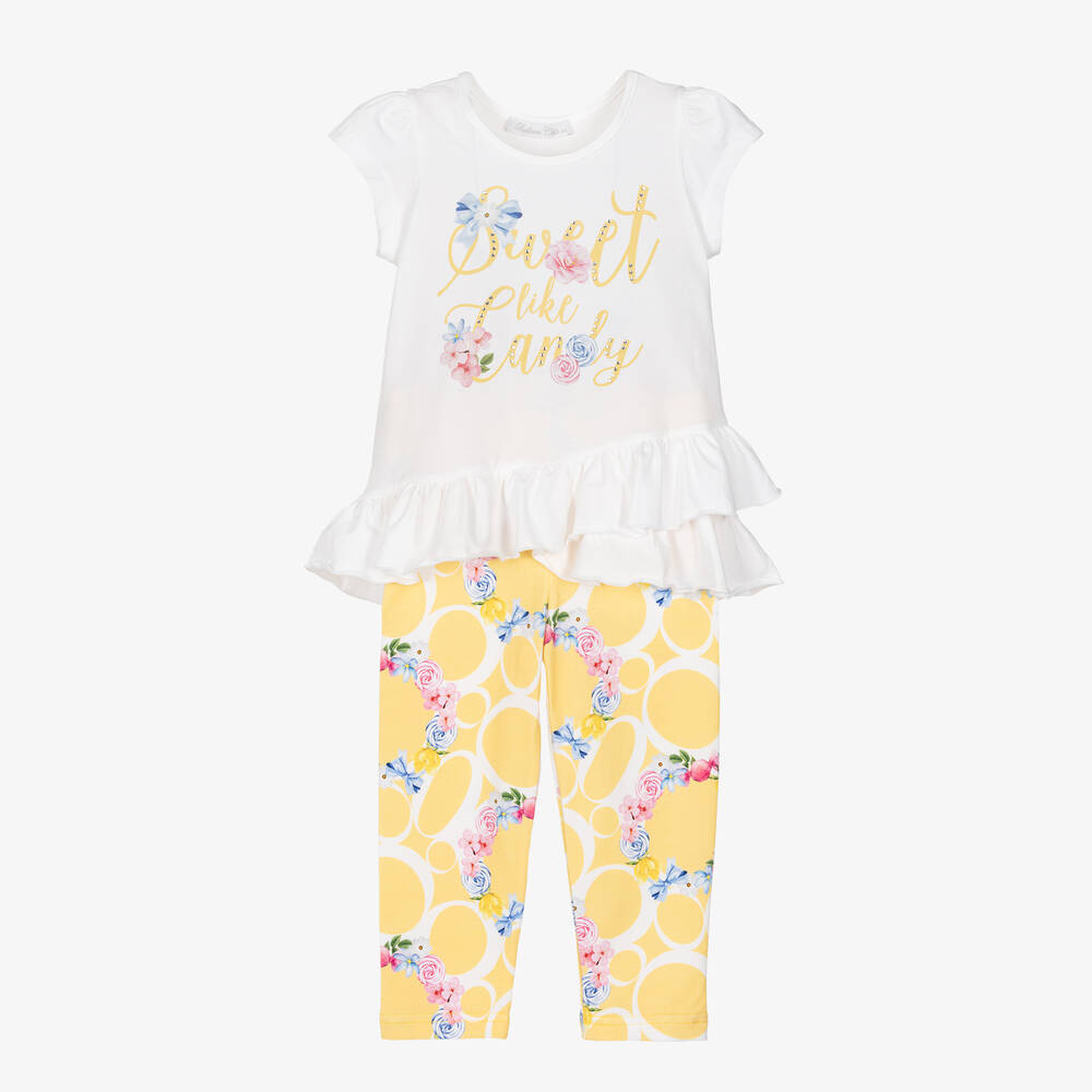 Balloon Chic - Girls Yellow Cotton Floral Leggings Set | Childrensalon