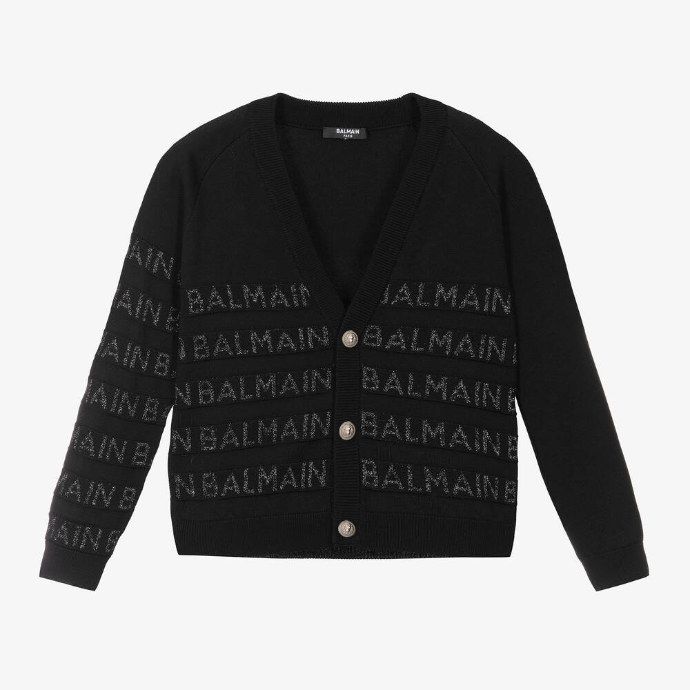 Balmain - Girls Black Cotton & Viscose Cardigan | Childrensalon