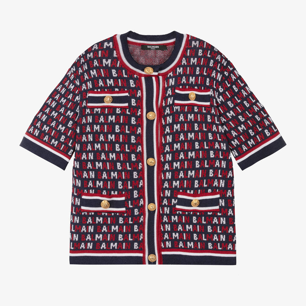 Balmain - Haut bleu marine et rouge fille | Childrensalon