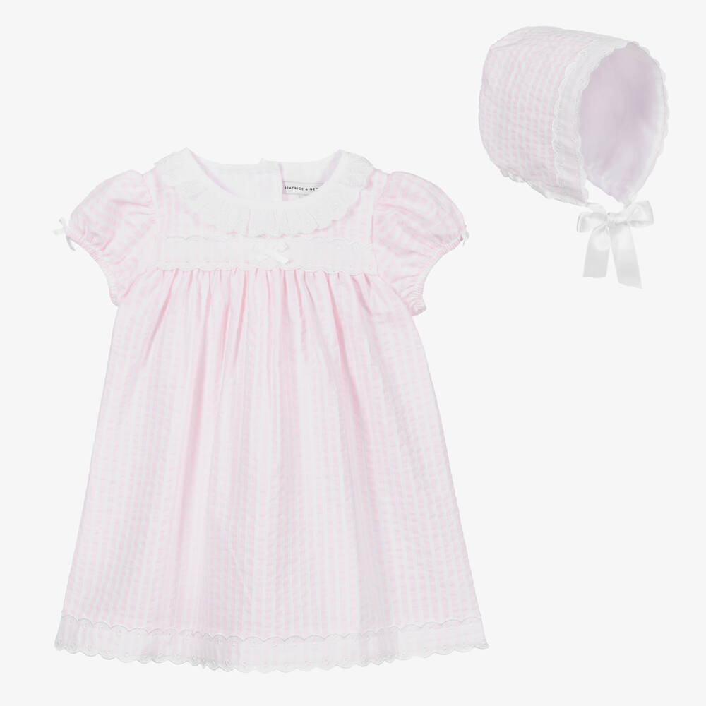 Beatrice & George - Baby Girls Pink Cotton Dress Set | Childrensalon