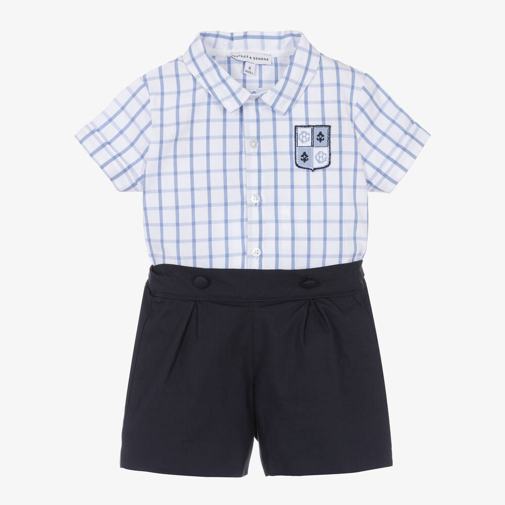 Beatrice & George - Costume short en coton bleu garçon | Childrensalon