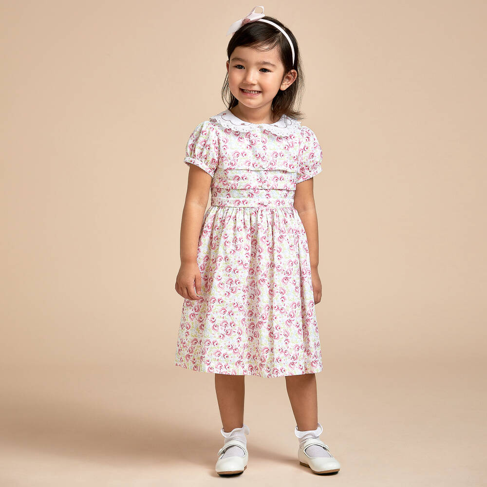 Beatrice & George - Girls Pink Floral Cotton Dress | Childrensalon Outlet