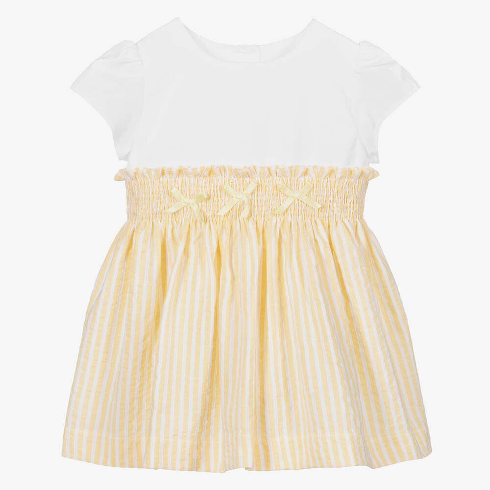 Beatrice & George - Girls Yellow & White Cotton Dress Set | Childrensalon