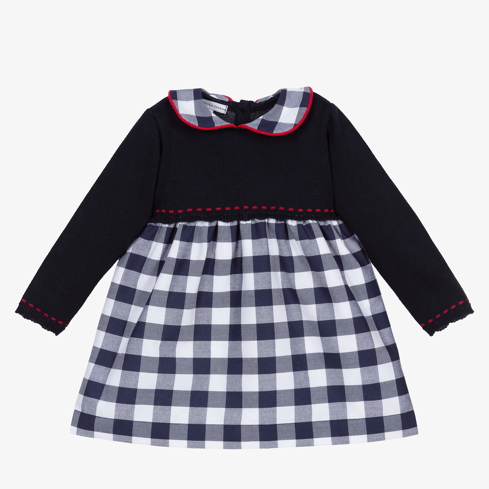 Beatrice & George - Navy Blue Check Dress Set | Childrensalon Outlet