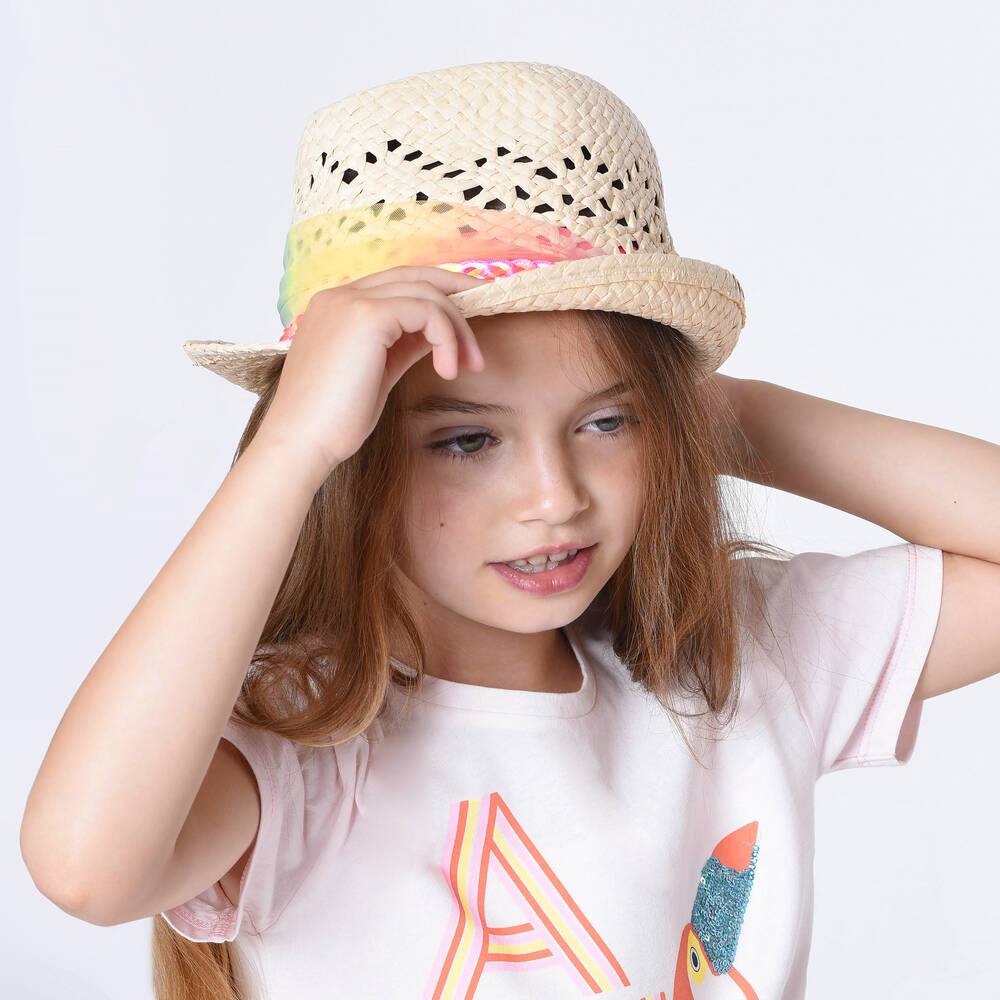 Billieblush - Girls Beige Straw Trilby Hat | Childrensalon Outlet