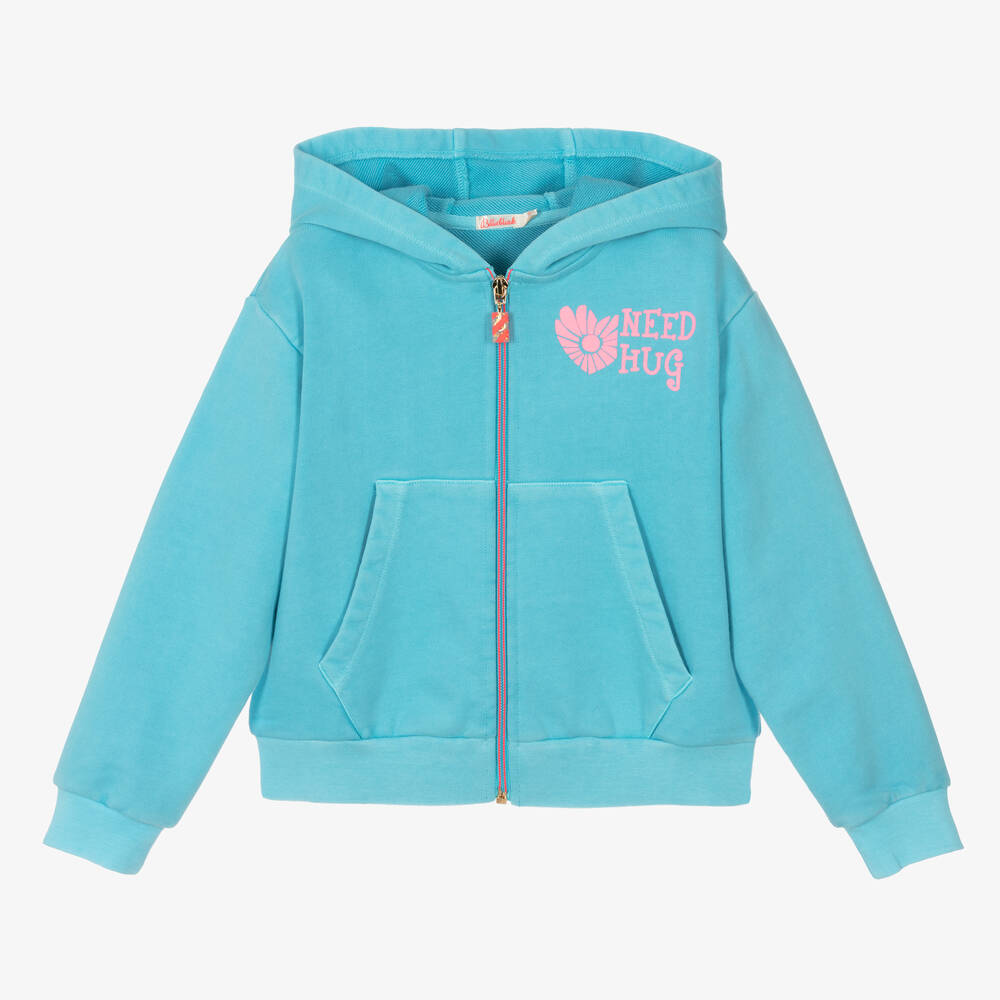 Billieblush - Girls Blue Cotton Hooded Zip-Up Top | Childrensalon