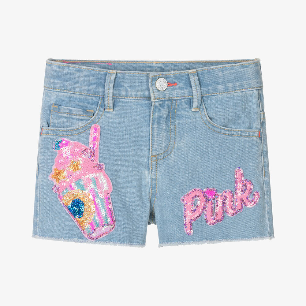 Billieblush - Girls Blue Denim & Sequin Shorts | Childrensalon