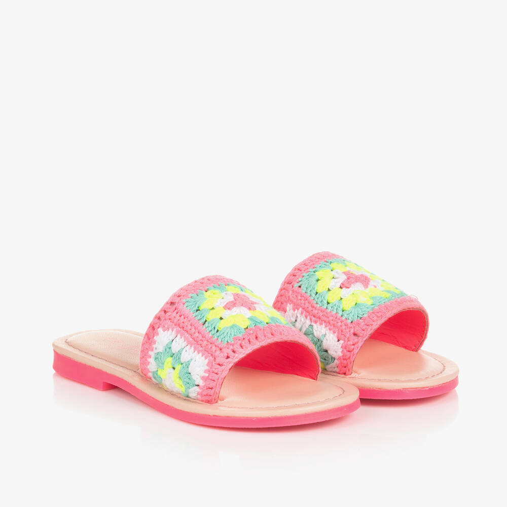 Billieblush - Girls Neon Pink Crochet Sliders | Childrensalon