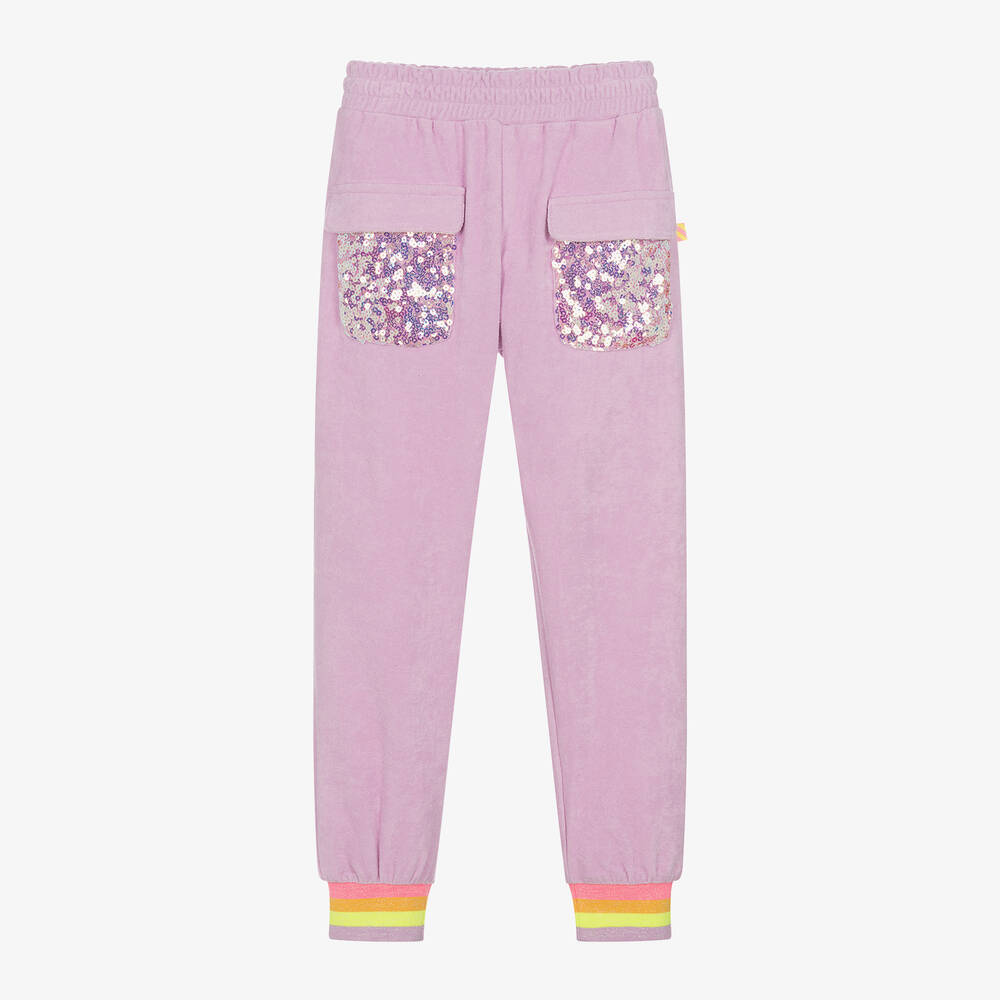 Billieblush - Girls Purple Sequin Cotton Joggers | Childrensalon