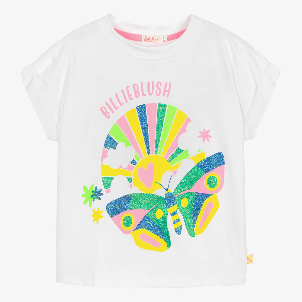 Billieblush - Girls White Organic Cotton T-Shirt | Childrensalon