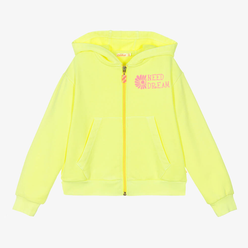 Billieblush - Girls Yellow Cotton Hooded Zip-Up Top | Childrensalon