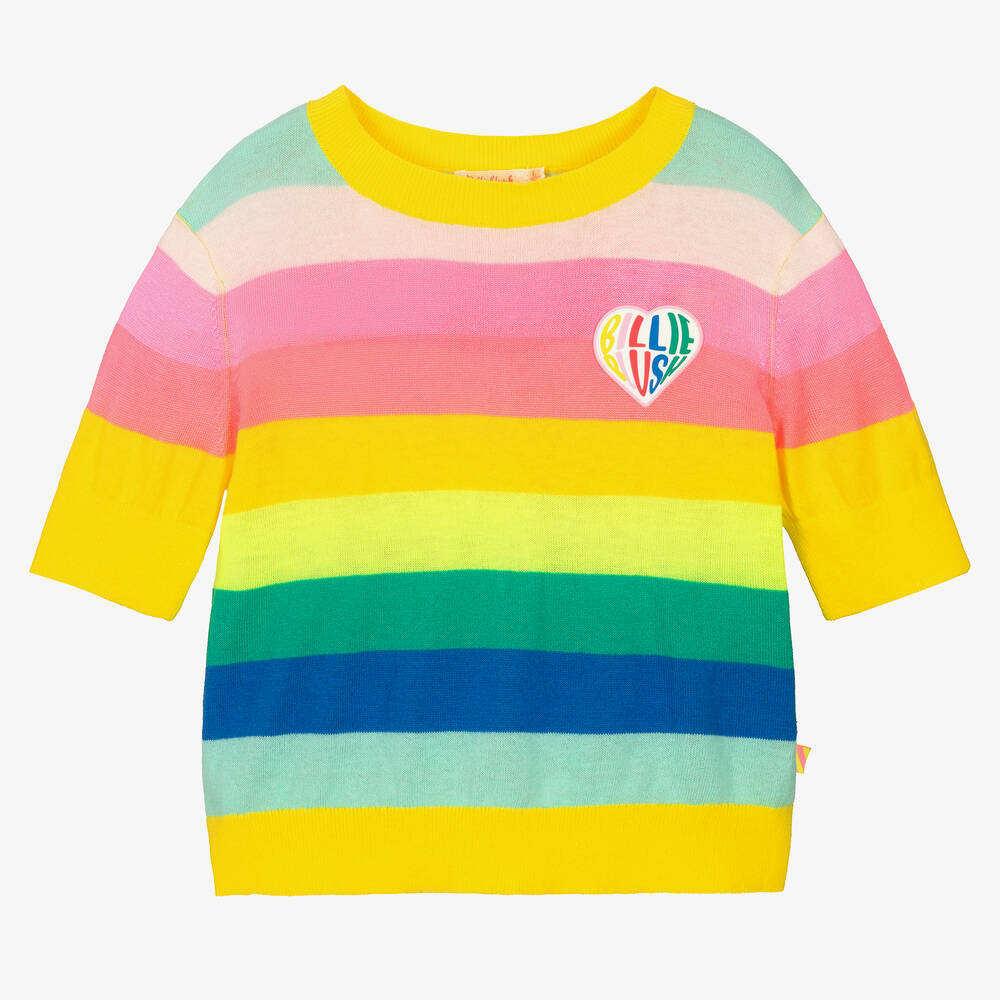 Billieblush - Girls Yellow Cotton Knit Striped Sweater | Childrensalon