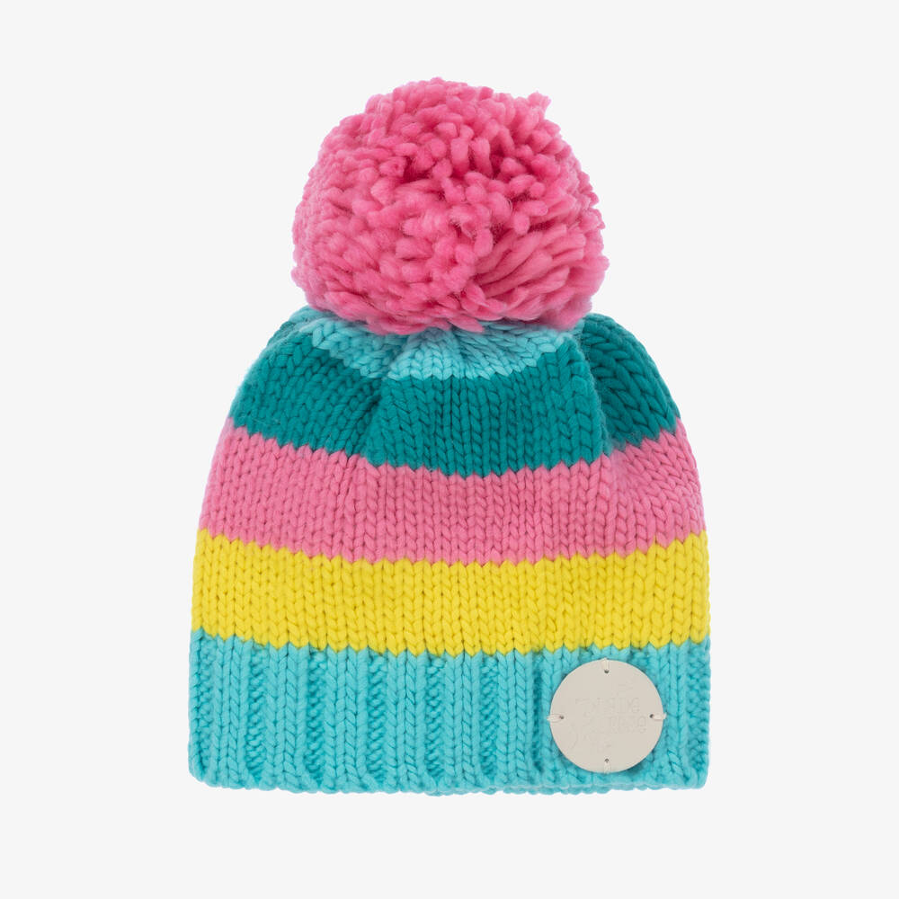 Blade & Rose - Girls Pink Striped Bobble Hat | Childrensalon