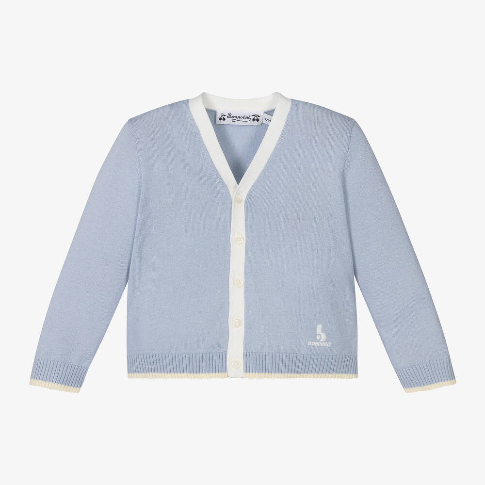 Bonpoint - Baby Boys Blue Cotton Cardigan | Childrensalon