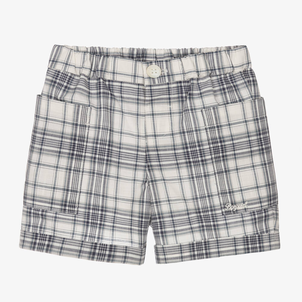 Bonpoint - Blue & White Check Cotton Shorts | Childrensalon