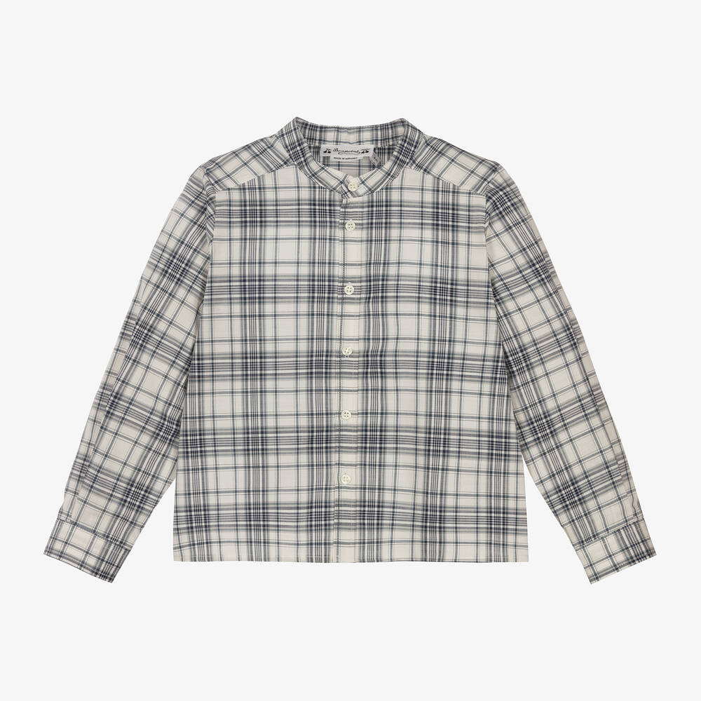 Bonpoint - Boys Blue Check Cotton Shirt | Childrensalon