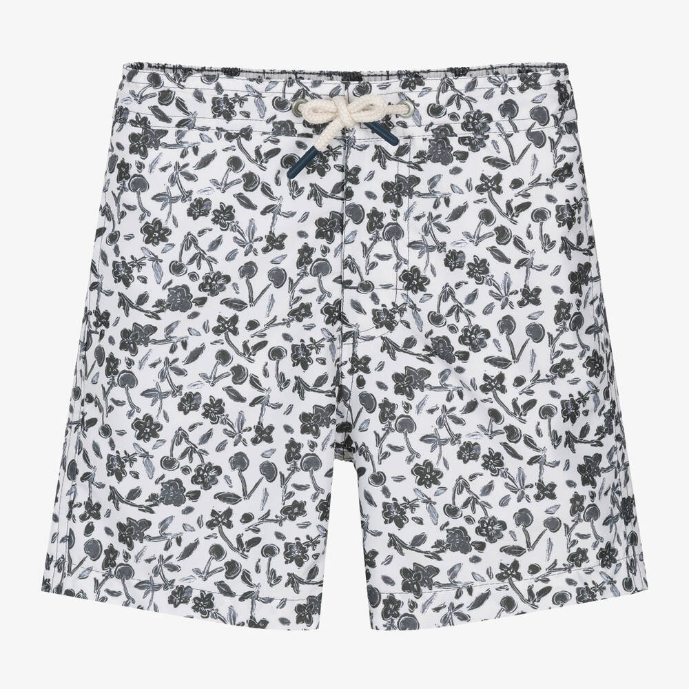 Bonpoint - Boys Ivory & Black Floral Swim Shorts | Childrensalon