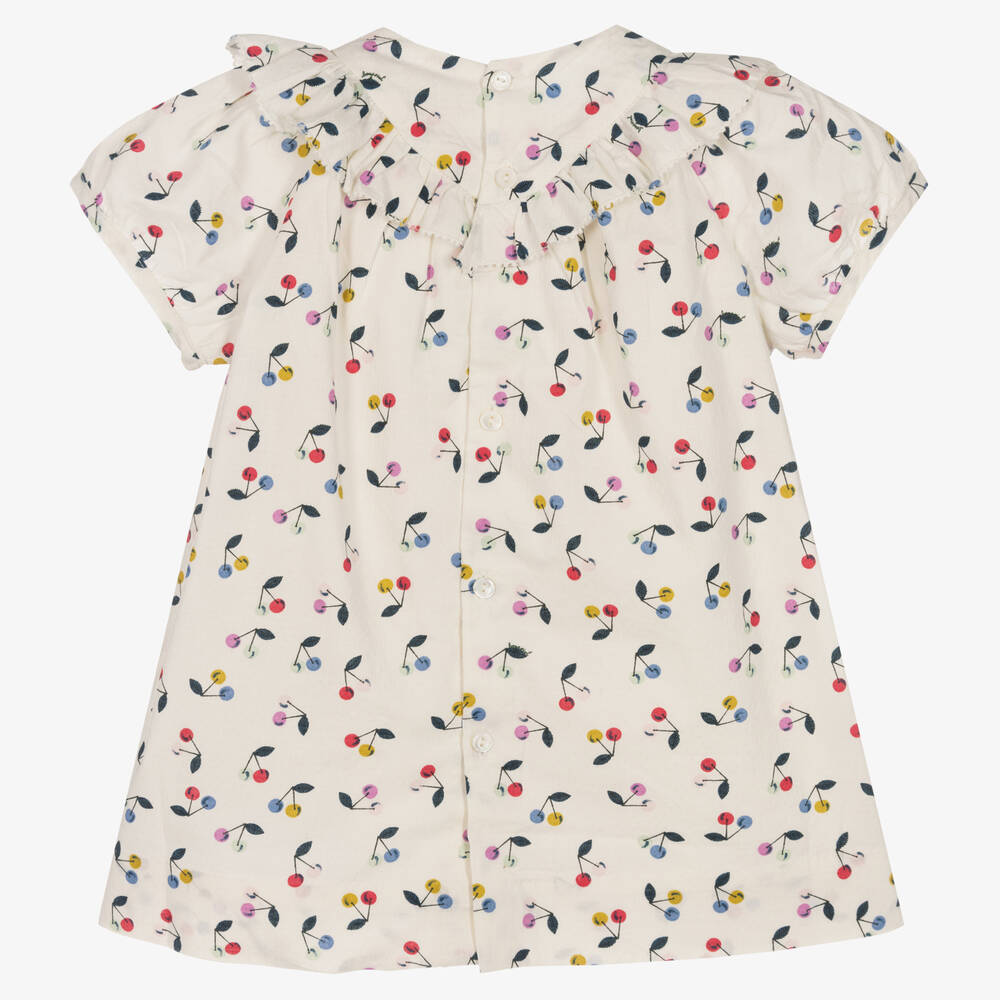 Bonpoint cherry-print button-up ruffled dress - Neutrals