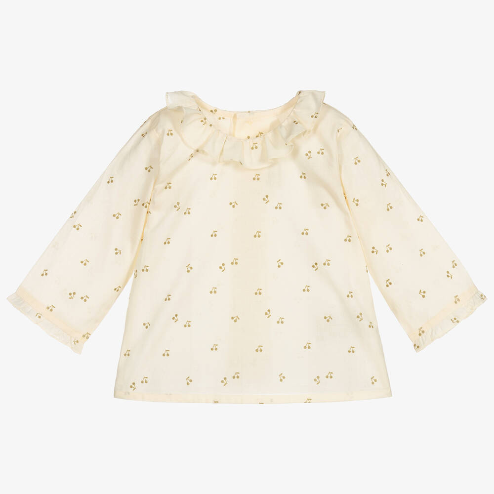 Bonpoint - Girls Ivory & Gold Cotton Blouse | Childrensalon