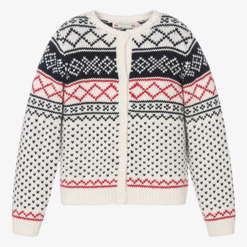 Bonpoint - Girls Ivory Wool & Cashmere Knit Cardigan | Childrensalon