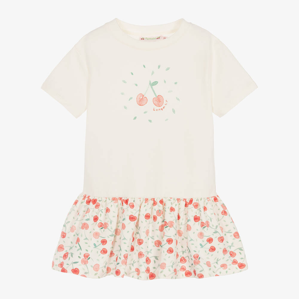 Bonpoint - Girls White Cotton Cherry Dress | Childrensalon