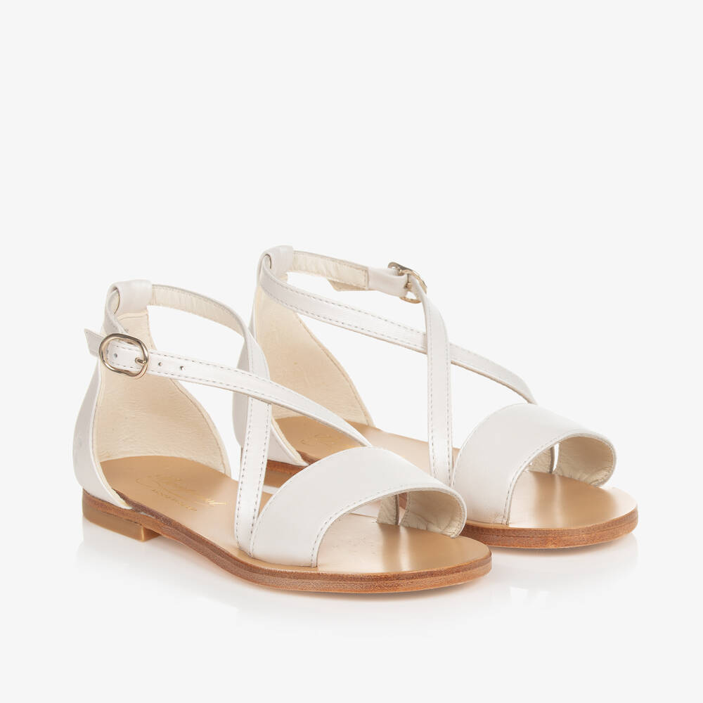 Bonpoint - Girls White Leather Sandals | Childrensalon