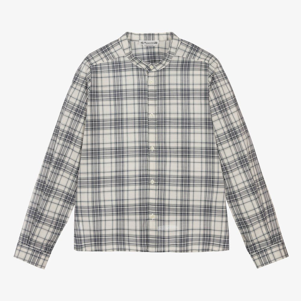 Bonpoint - Teen Boys Blue Check Cotton Shirt | Childrensalon