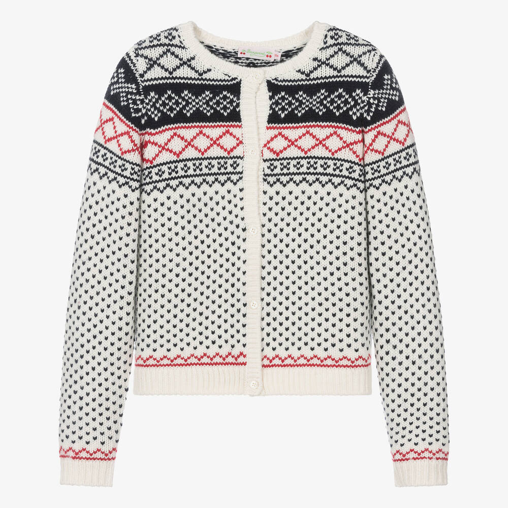 Bonpoint - Teen Girls Ivory Wool Knit Cardigan | Childrensalon