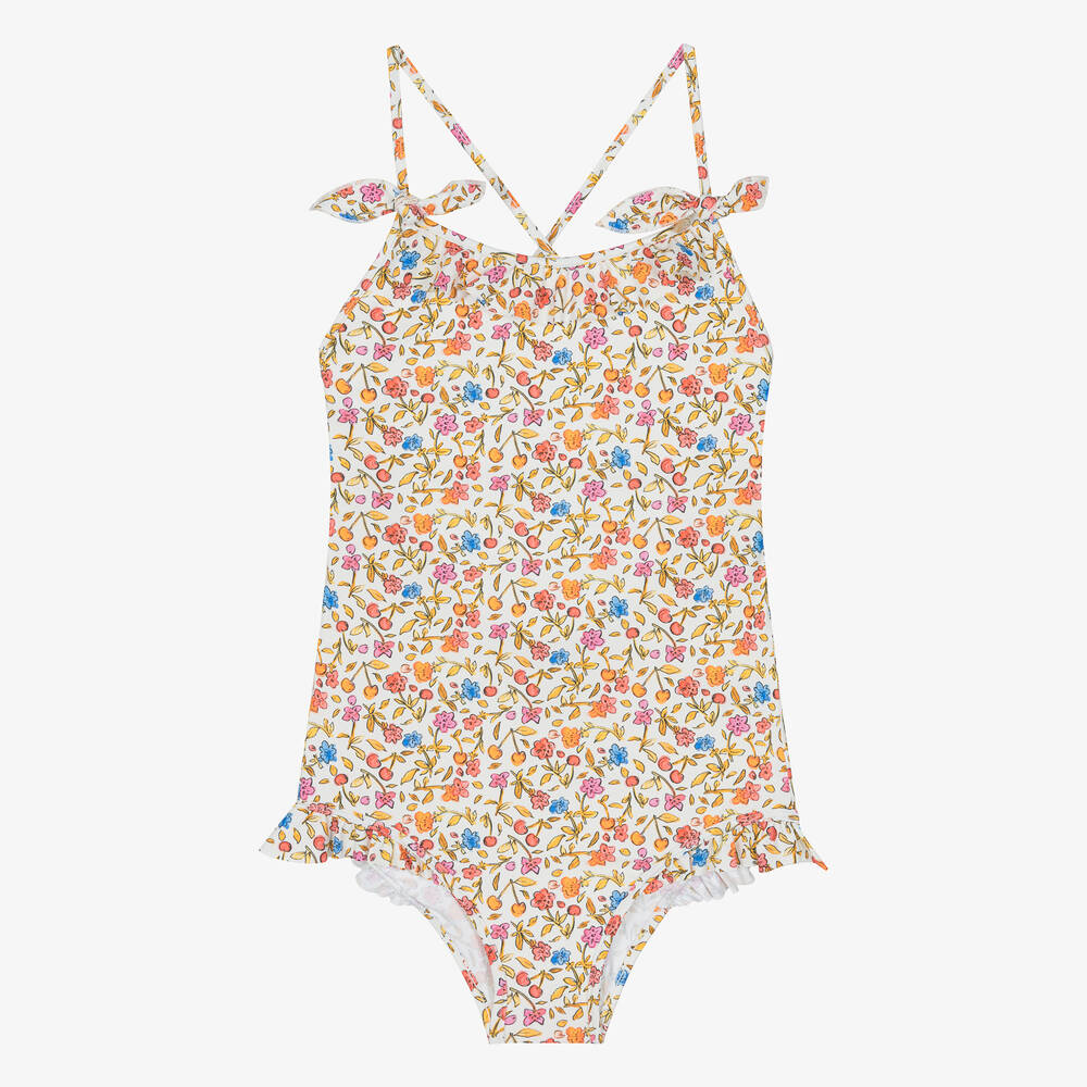 Bonpoint - Teen Girls Orange Floral Swimsuit | Childrensalon