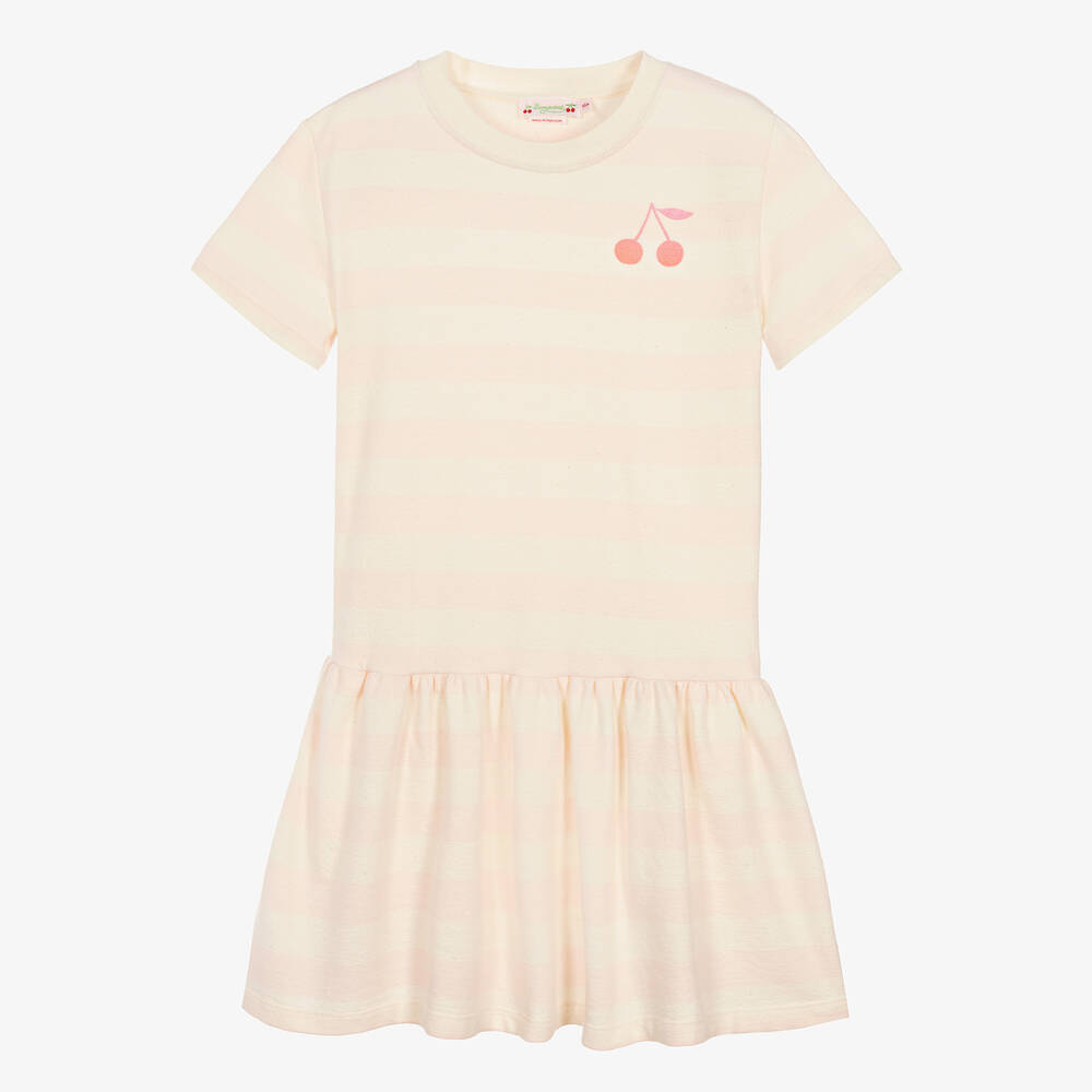 Bonpoint - Teen Girls Pink Stripe Cotton Cherry Dress | Childrensalon