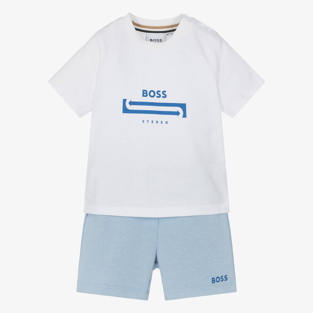 BOSS - Baby Boys Blue Cotton Shorts Set | Childrensalon