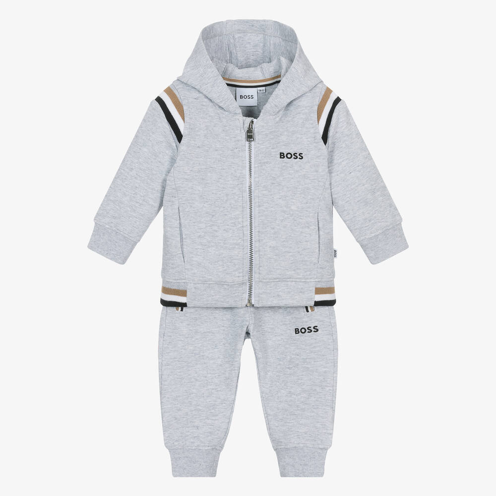 BOSS - Baby Boys Grey Cotton Tracksuit | Childrensalon