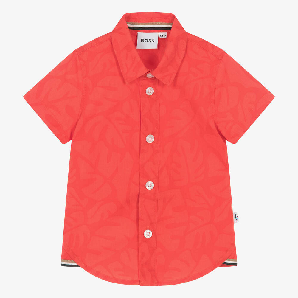 BOSS - Baby Boys Red Cotton Shirt | Childrensalon