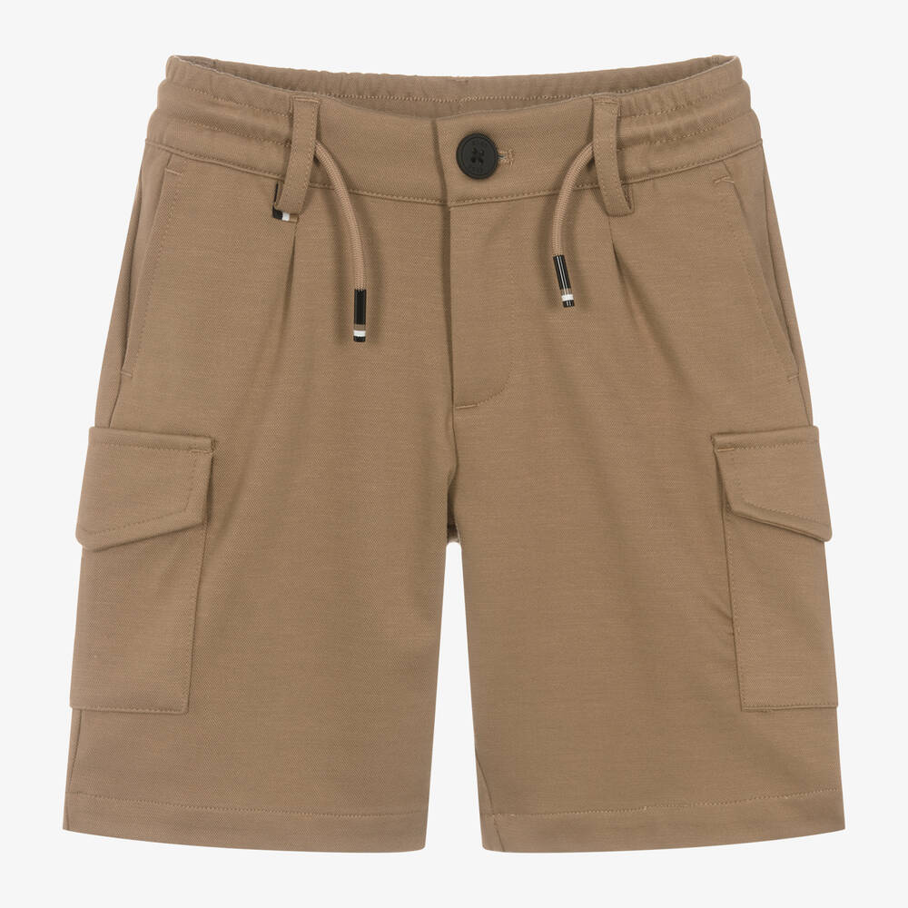 BOSS - Boys Beige Viscose Cargo Shorts | Childrensalon