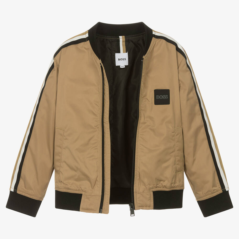 BOSS Boys Beige Water-Repellent Bomber Jacket