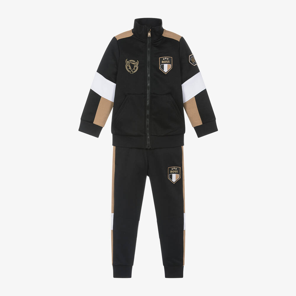 BOSS - Boys Black Football Tracksuit | Childrensalon