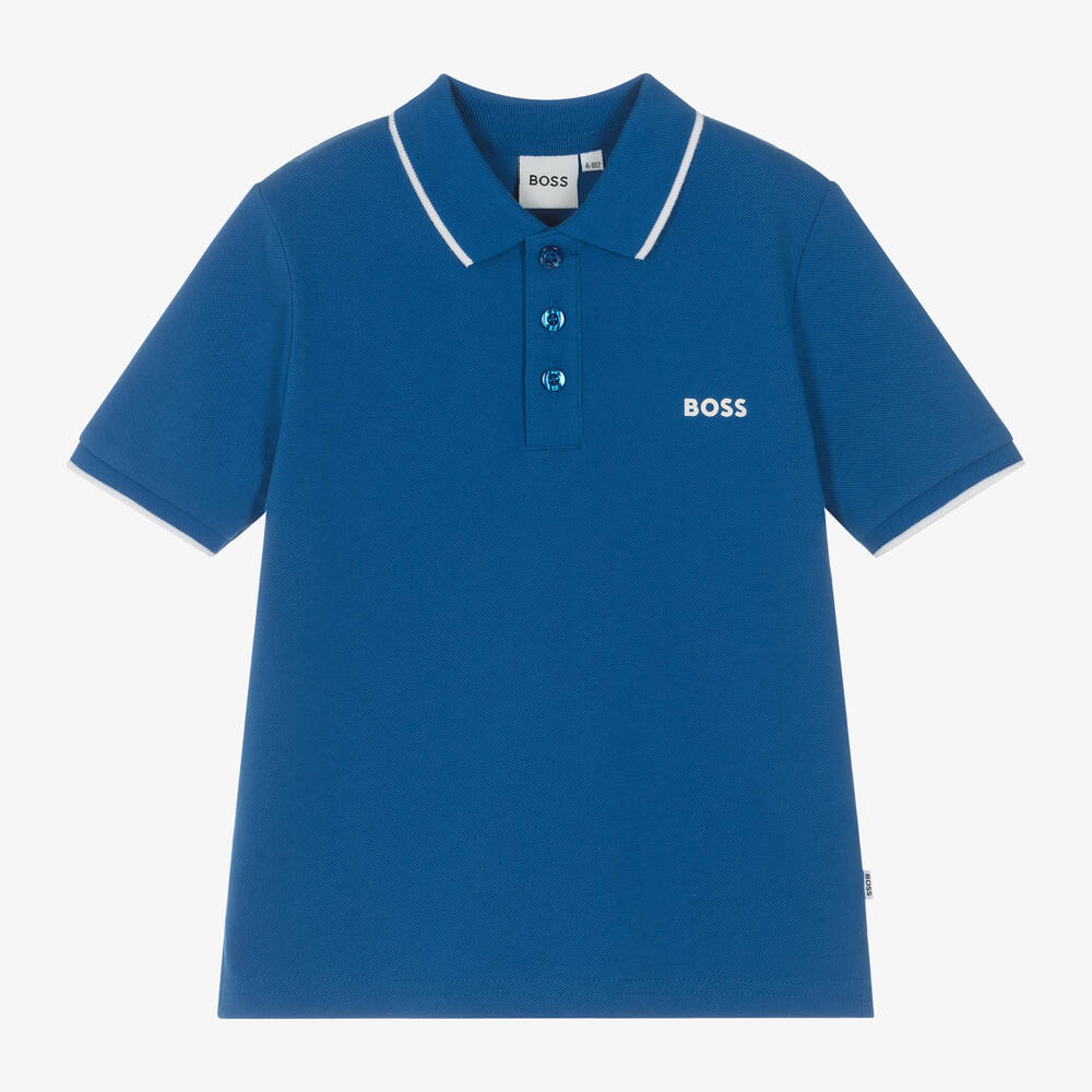 BOSS -  Boys Blue Cotton Polo Shirt | Childrensalon