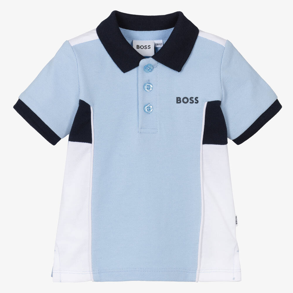 BOSS - Boys Blue Cotton Polo Shirt | Childrensalon