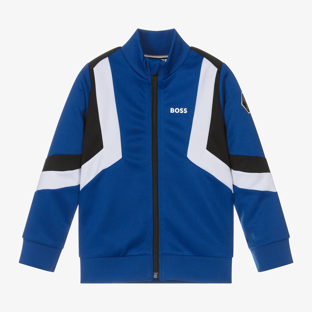 BOSS - Boys Blue Football Zip-Up Top | Childrensalon