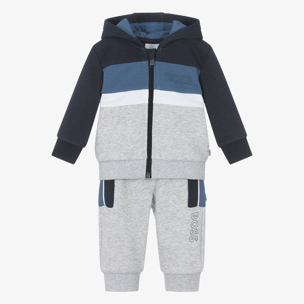 BOSS - Boys Grey Marl Cotton Tracksuit | Childrensalon