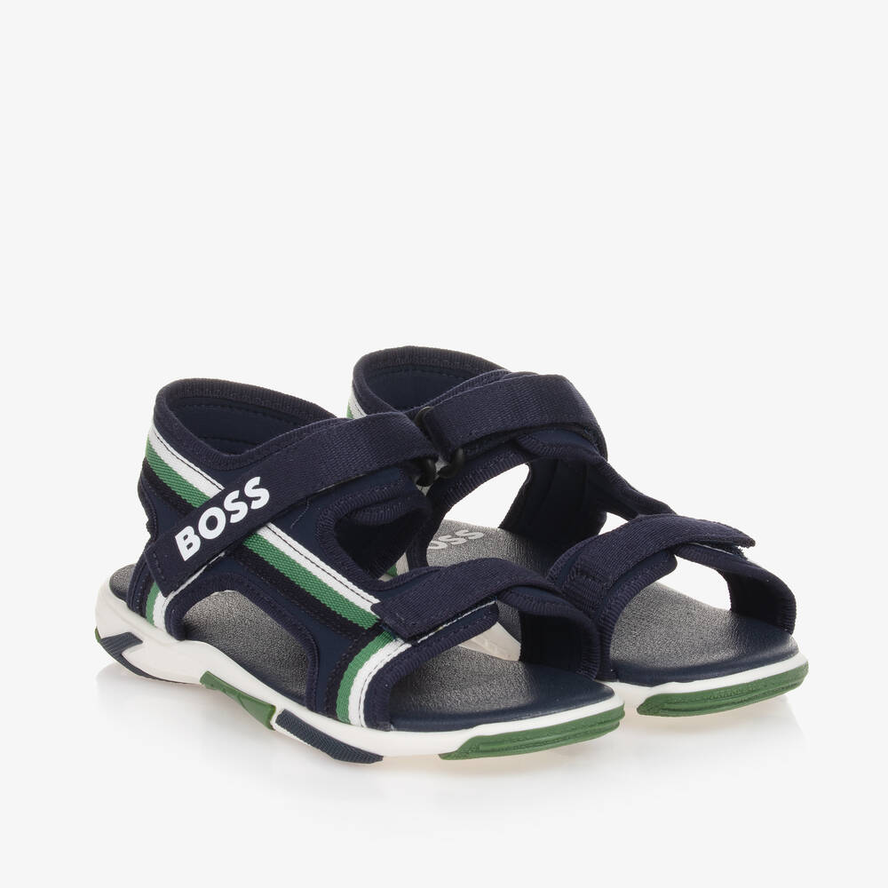 BOSS - Boys Navy Blue Canvas Velcro Sandals | Childrensalon