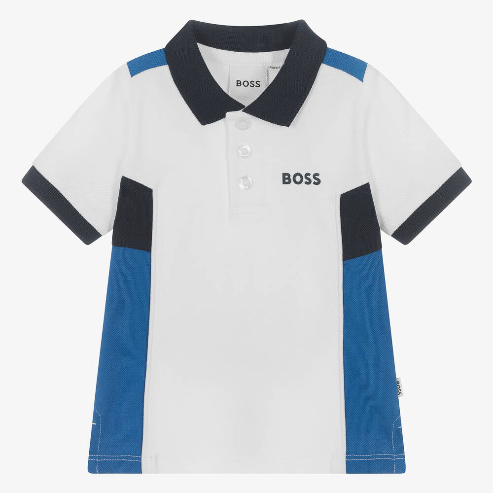 BOSS - Boys White Cotton Polo Shirt | Childrensalon