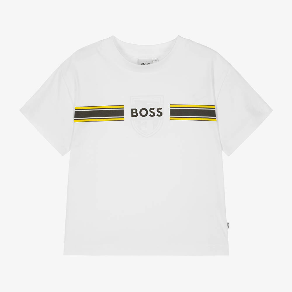 BOSS - Boys White Cotton T-Shirt | Childrensalon