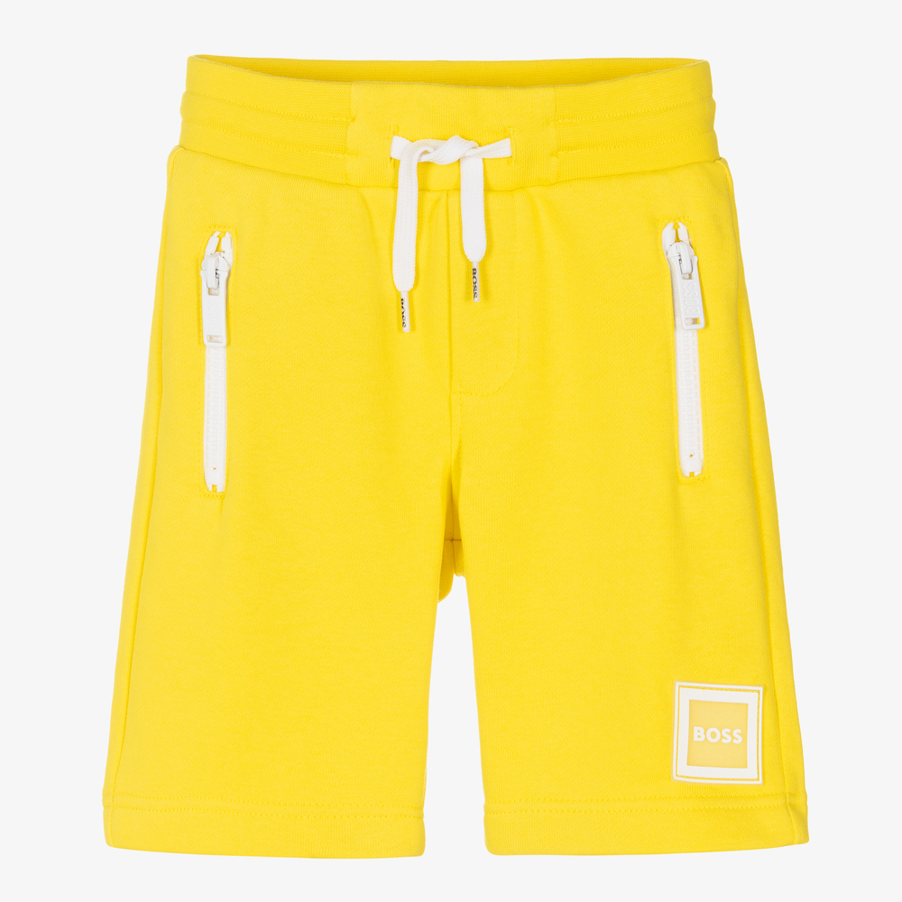 BOSS - Boys Yellow Cotton Logo Shorts | Childrensalon Outlet