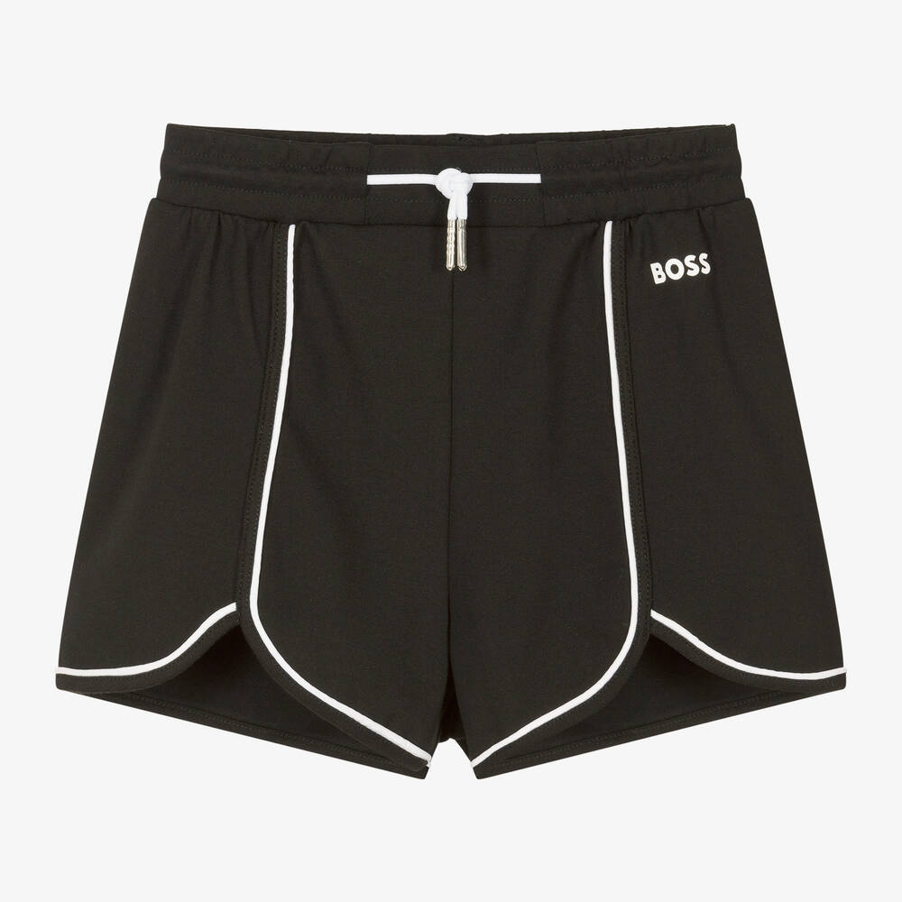 BOSS - Girls Black Viscose Shorts | Childrensalon