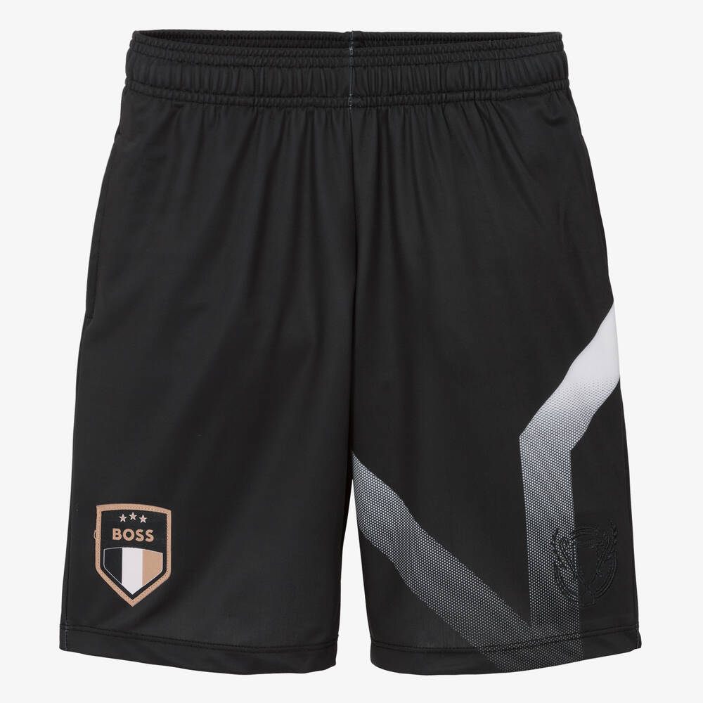 BOSS - Teen Boys Black Football Shorts | Childrensalon