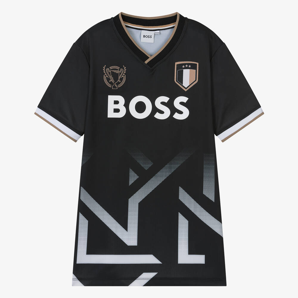 BOSS - Teen Boys Black Football T-Shirt | Childrensalon