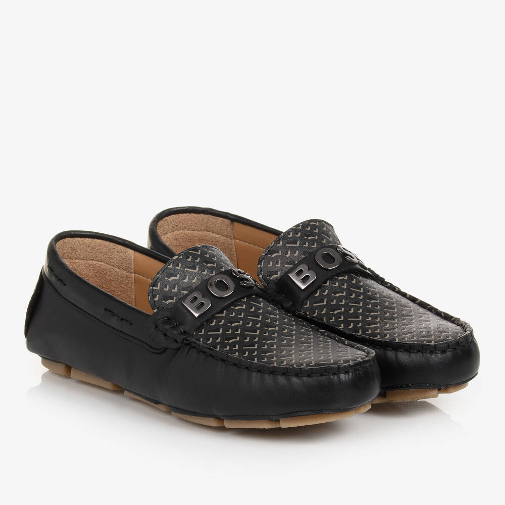 BOSS - Teen Boys Black Leather Moccasins | Childrensalon